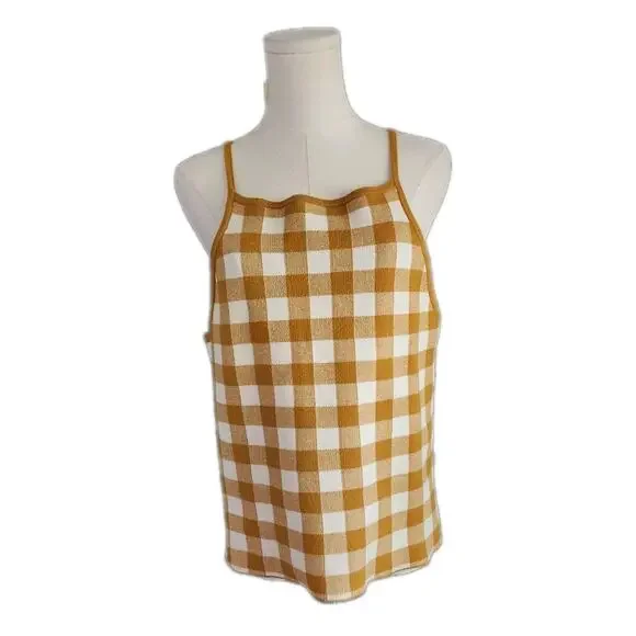 Madewell Womens Gingham Apron Sweater Knit Tank Top Antique Gold Size Large - Picture 3 of 4